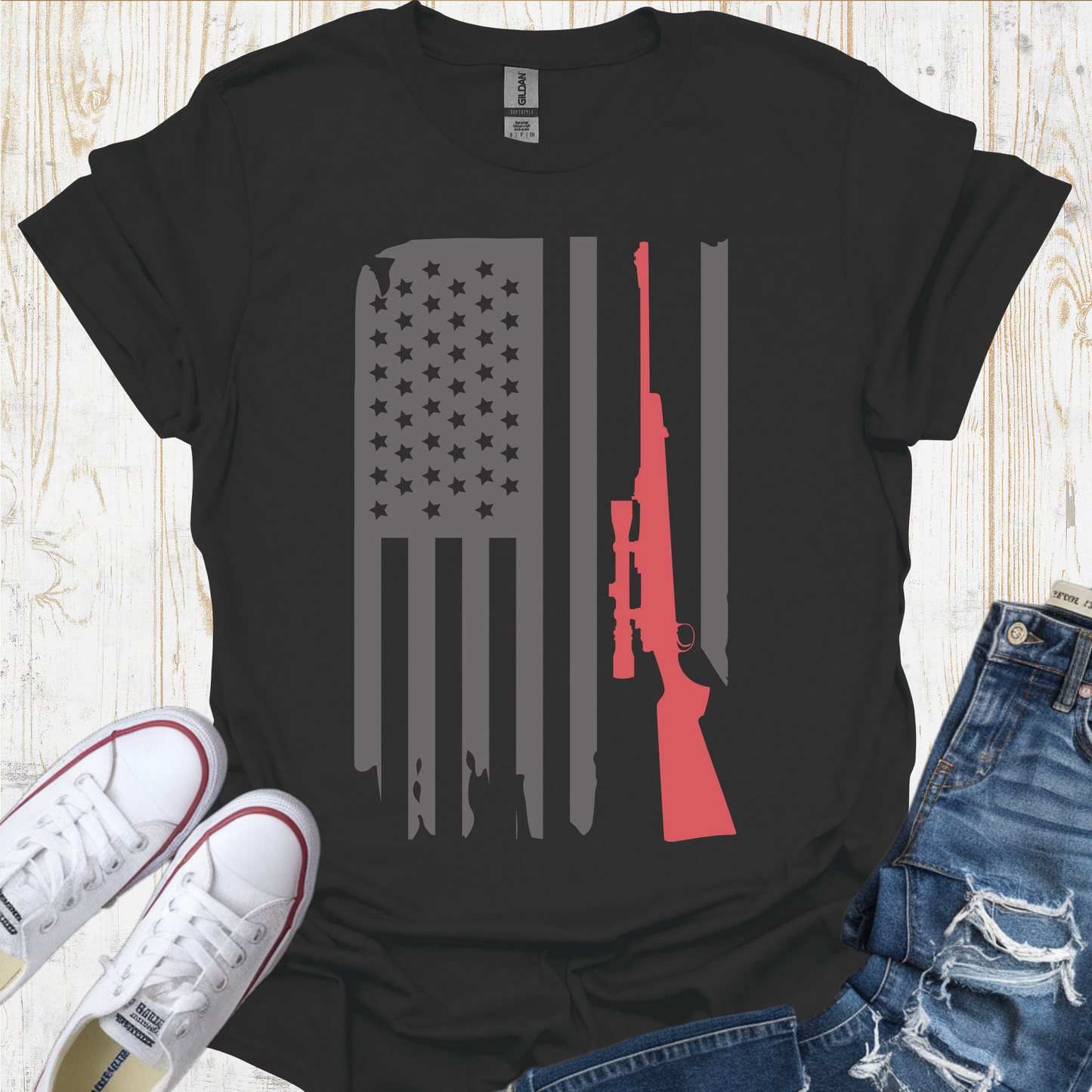 USA Flag Gun TShirt