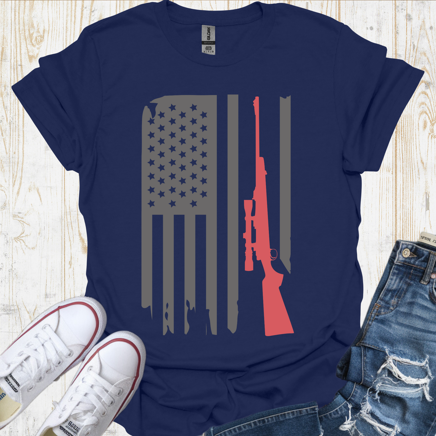 USA Flag Gun TShirt